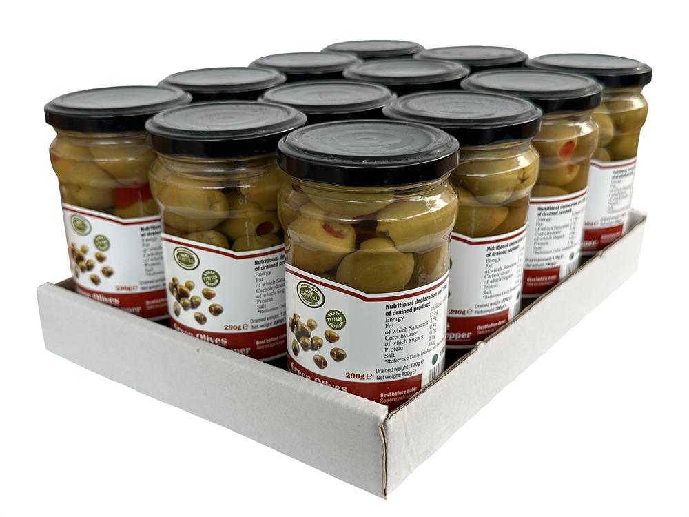 Greek Green Olives with Sweet Red Pepper Super Colossal 290g